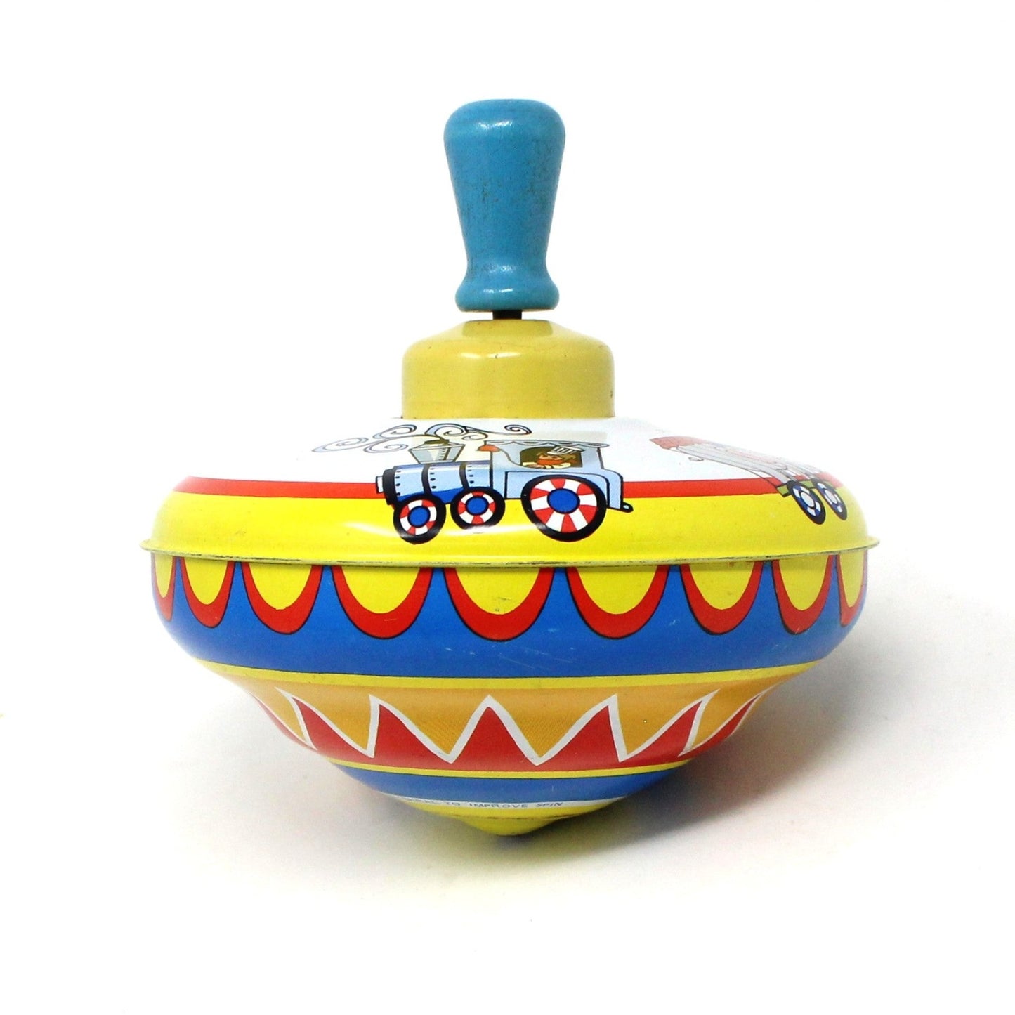 Spinning Top, Ohio Art, Tin Toy, Zoo Animals Lithograph, Wood Handle, Vintage