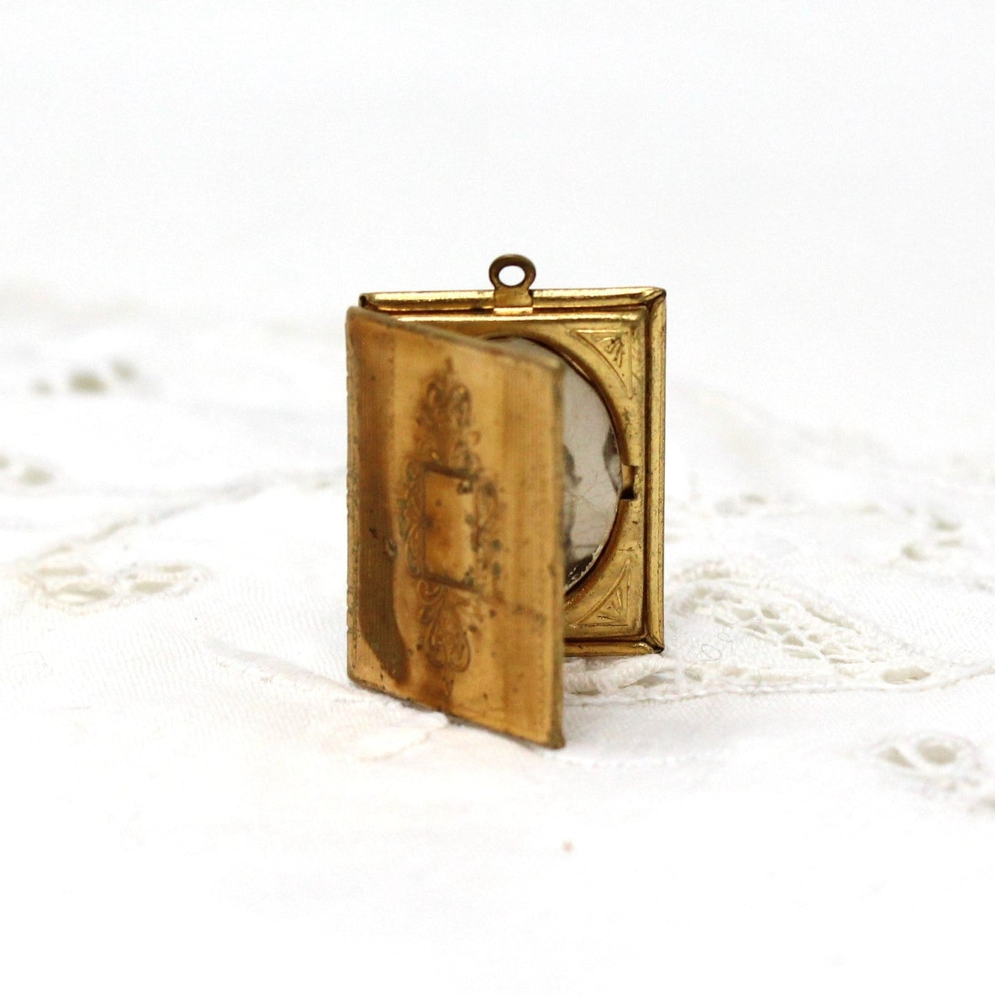 Pendant, Book Shaped Locket, Engraved Design, Vintage