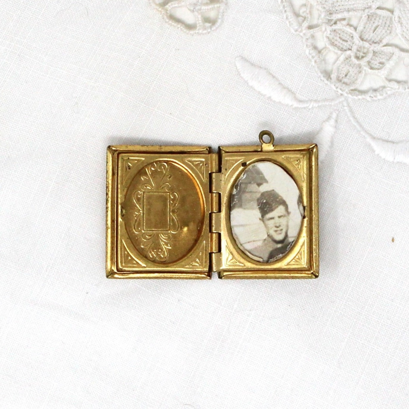 Pendant, Book Shaped Locket, Engraved Design, Vintage