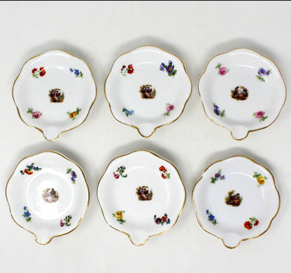 Ashtrays / Tea Bag Holders, Fragonard with Scattered Flowers, Set of 6, Germany, Antique