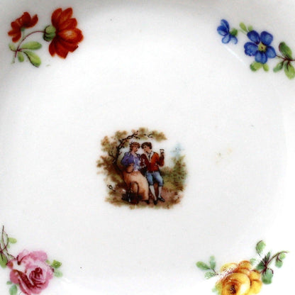 Ashtrays / Tea Bag Holders, Fragonard with Scattered Flowers, Set of 6, Germany, Antique