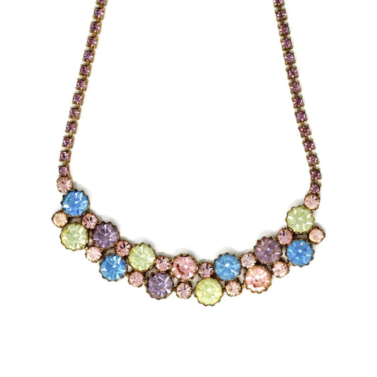 Necklace, Harlequin Multi-Colored Pastel Rhinestones, Vintage