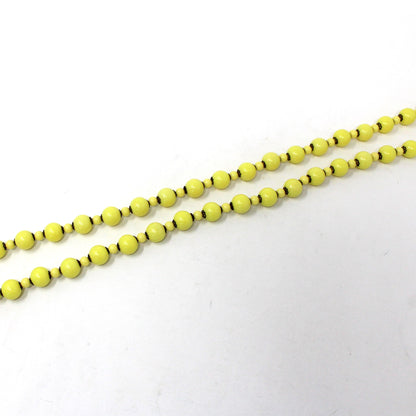 Necklace, Yellow Beads, Extra Long Necklace with Filigree Spacers, Retro, Vintage