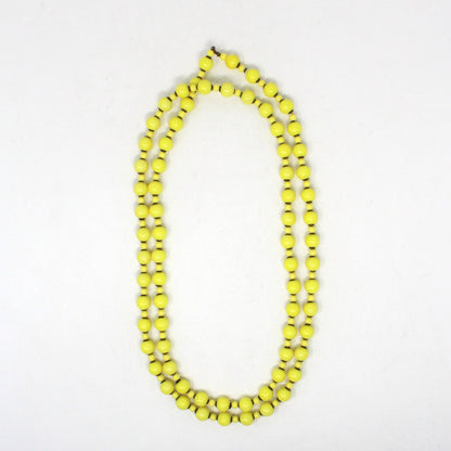 Necklace, Yellow Beads, Extra Long Necklace with Filigree Spacers, Retro, Vintage