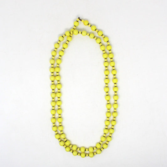 Necklace, Yellow Beads, Extra Long Necklace with Filigree Spacers, Retro, Vintage