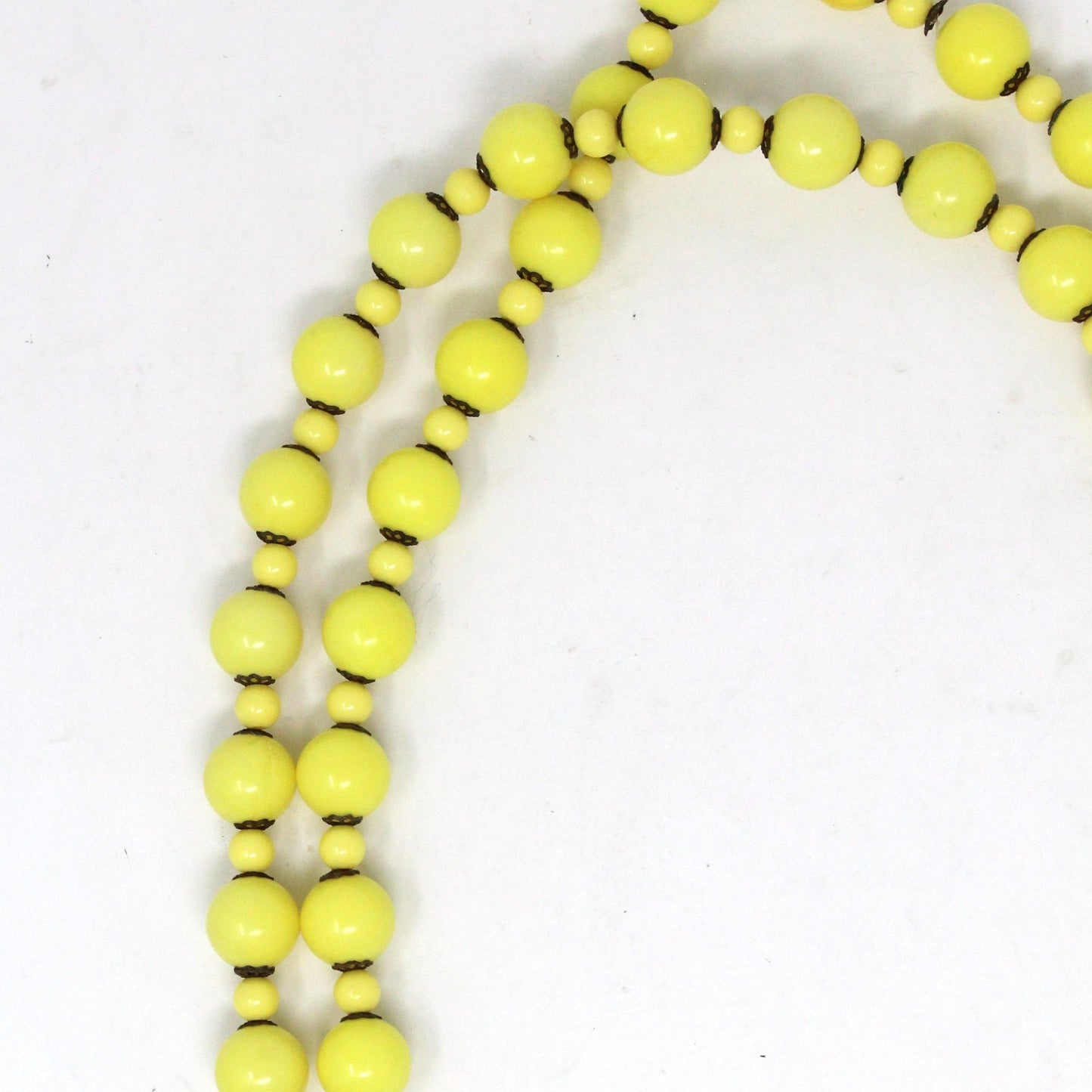 Necklace, Yellow Beads, Extra Long Necklace with Filigree Spacers, Retro, Vintage