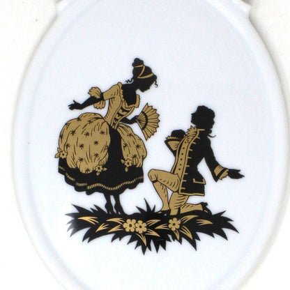 Silhouette, Tettau Atelier, Victorian Courting Couple Porcelain Plaque, Bavaria Germany, Vintage