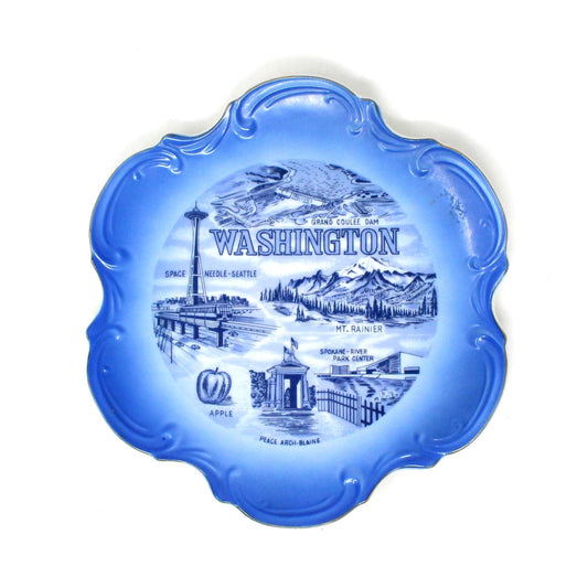 Decorative Plate, Souvenir State Collectors Plate, Washington, Blue & White, Vintage