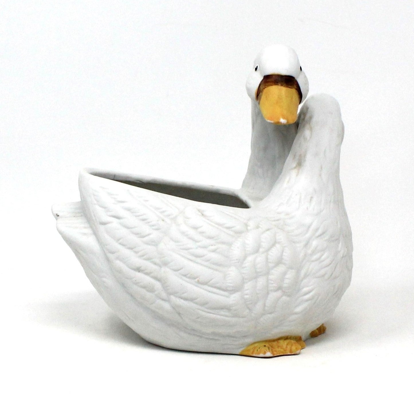 Planter, Holland Floral, Two White Geese / Ducks Cachet Pot, Vintage Ceramic