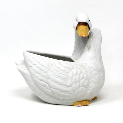 Planter, Holland Floral, Two White Geese / Ducks Cachet Pot, Vintage Ceramic