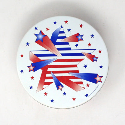 Gift Tin / Cookie Tin, Red, White & Blue Stars and Stripes, Patriotic Tin, Vintage