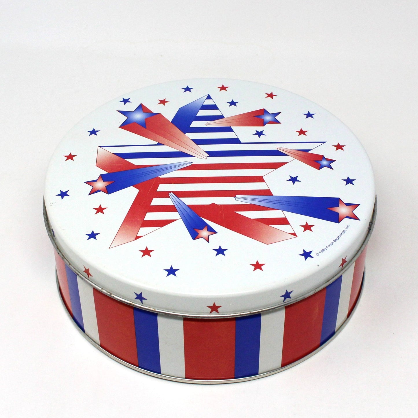 Gift Tin / Cookie Tin, Red, White & Blue Stars and Stripes, Patriotic Tin, Vintage