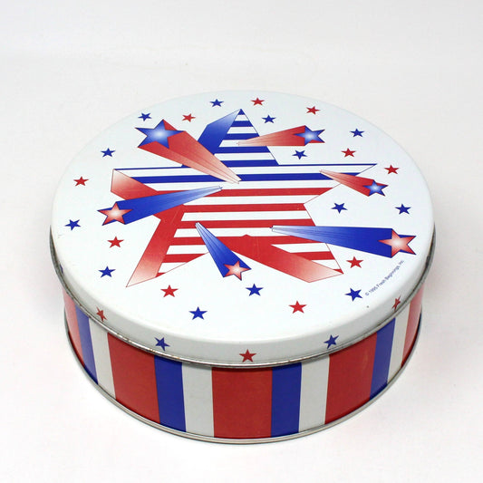 Gift Tin / Cookie Tin, Red, White & Blue Stars and Stripes, Patriotic Tin, Vintage