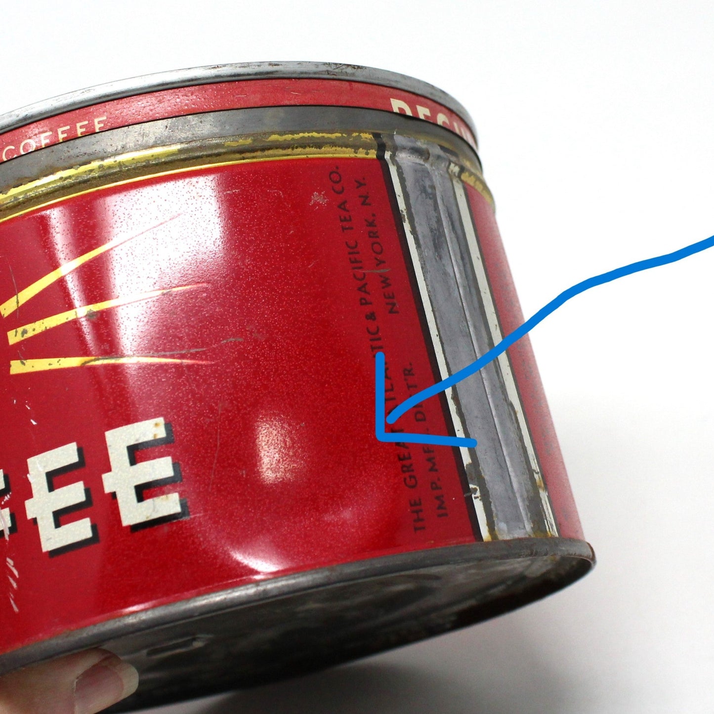 Coffee Can Tin, A&P Collectible Red Coffee Can, Key Wind, 1 lb, Vintage