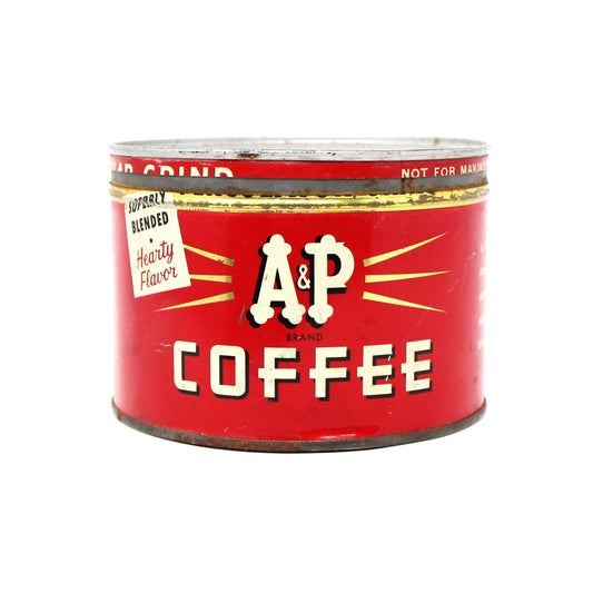 Coffee Can Tin, A & P Collectible Red Coffee Can, Key Wind, 1 lb, Vintage