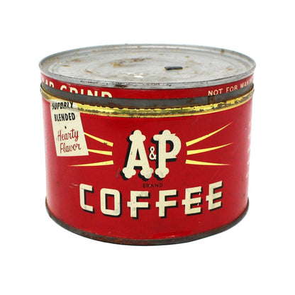 Coffee Can Tin, A&P Collectible Red Coffee Can, Key Wind, 1 lb, Vintage