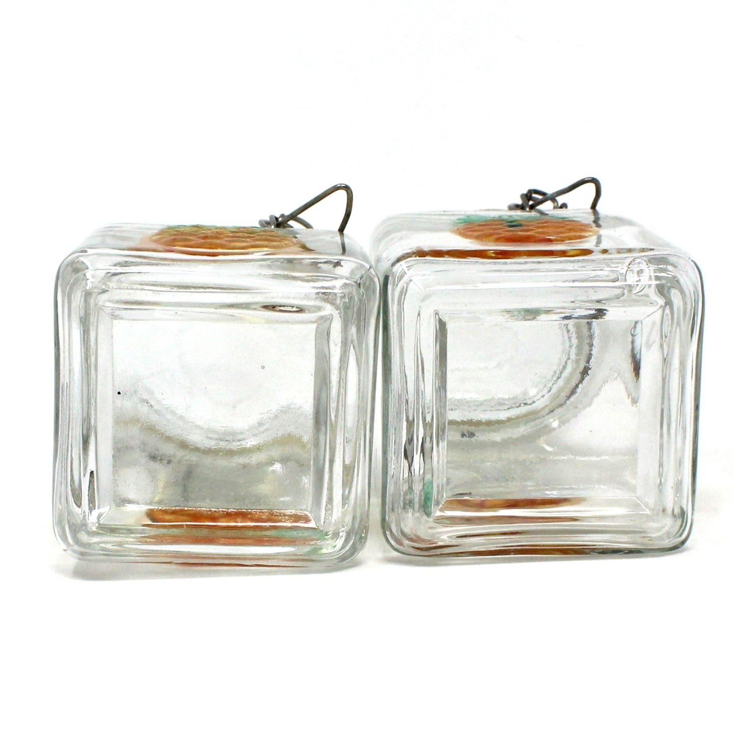 Canisters, Glass Jars with Embossed Hand Painted Pineapple. Wire Clasp Bail Lid, Set of 2, Vintage