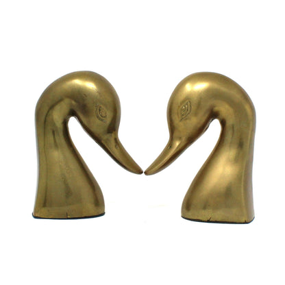Bookends, Brass Duck Heads, Set of Two, Vintage
