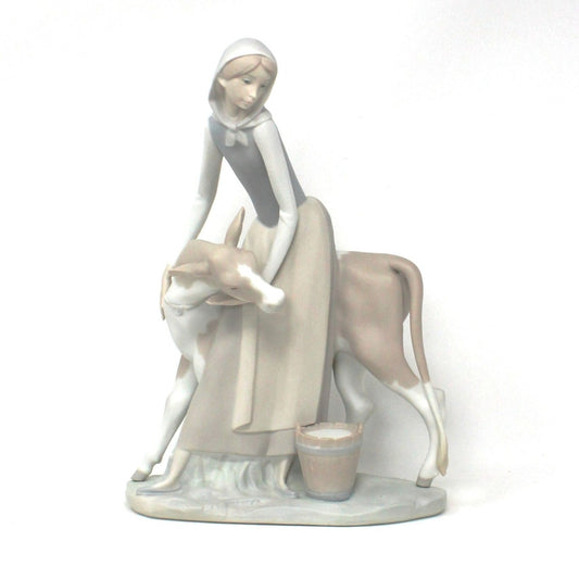 Sculpture, Lladro, Girl with Calf, Retired Lladro Figurine, Vintage