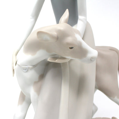 Sculpture, Lladro, Girl with Calf, Retired Lladro Figurine, Vintage