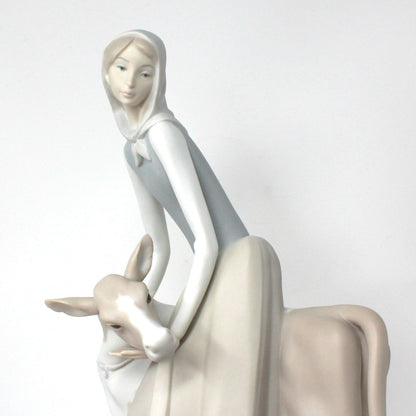 Sculpture, Lladro, Girl with Calf, Retired Lladro Figurine, Vintage