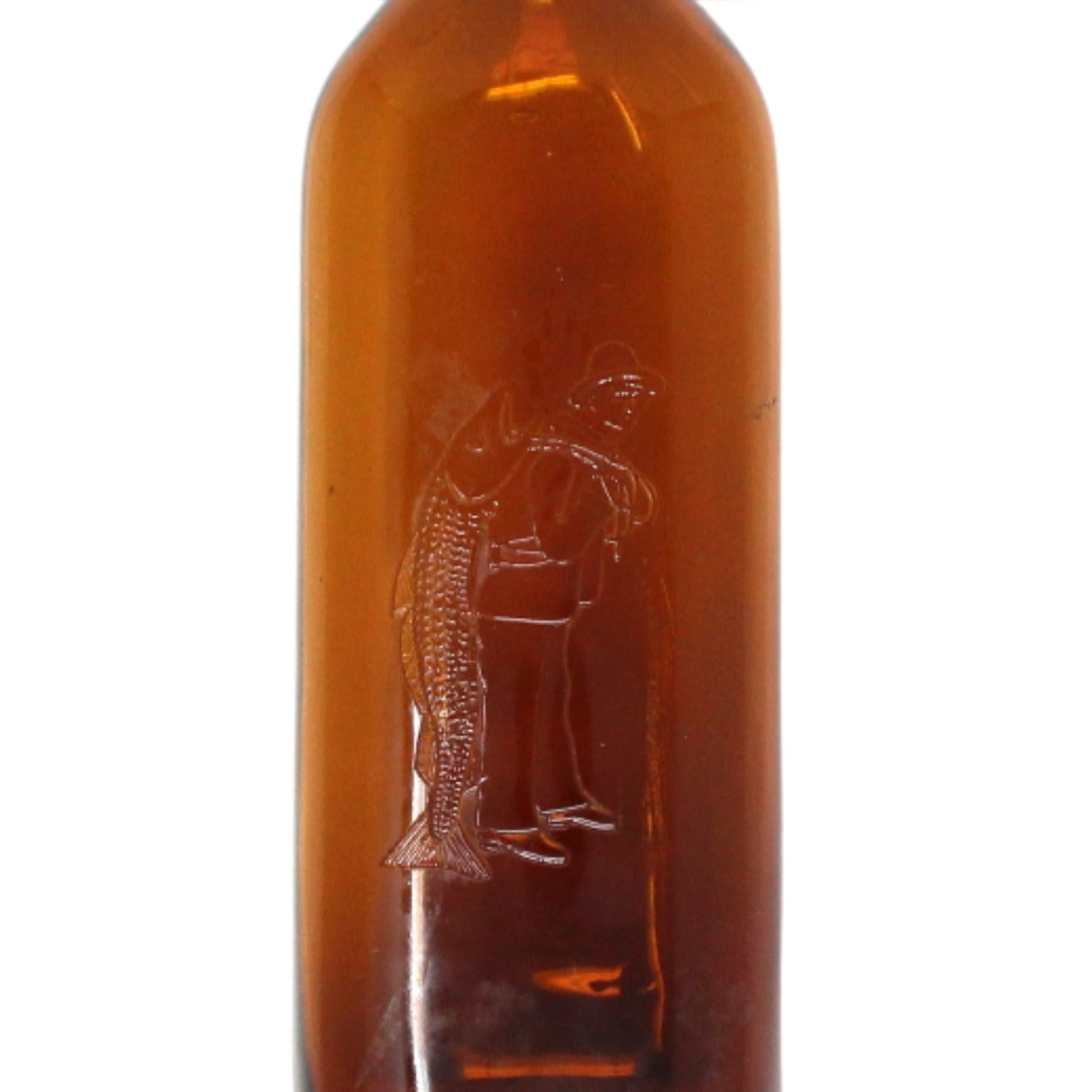 Bottle, Man with the Fish Amber Medicine Bottle, Brown Glass, Scotts Emulsion Collectible Bottle, Vintage