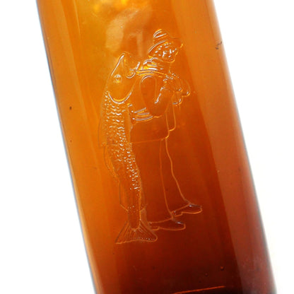 Bottle, Man with the Fish Amber Medicine Bottle, Brown Glass, Scotts Emulsion Collectible Bottle, Vintage