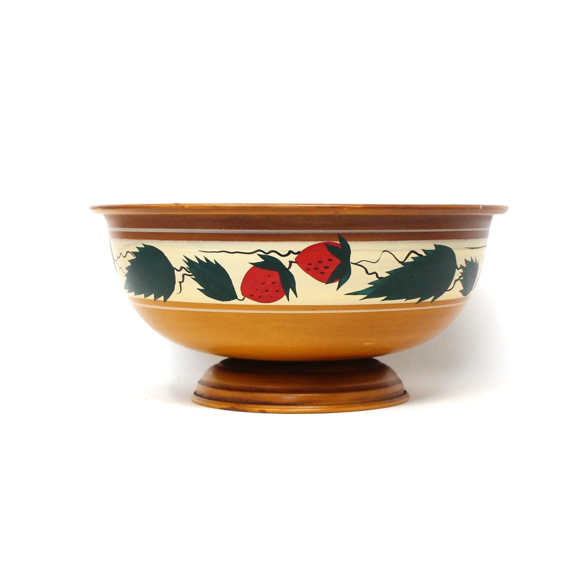 Vintage Metal Bowl, Hand Painted Strawberries