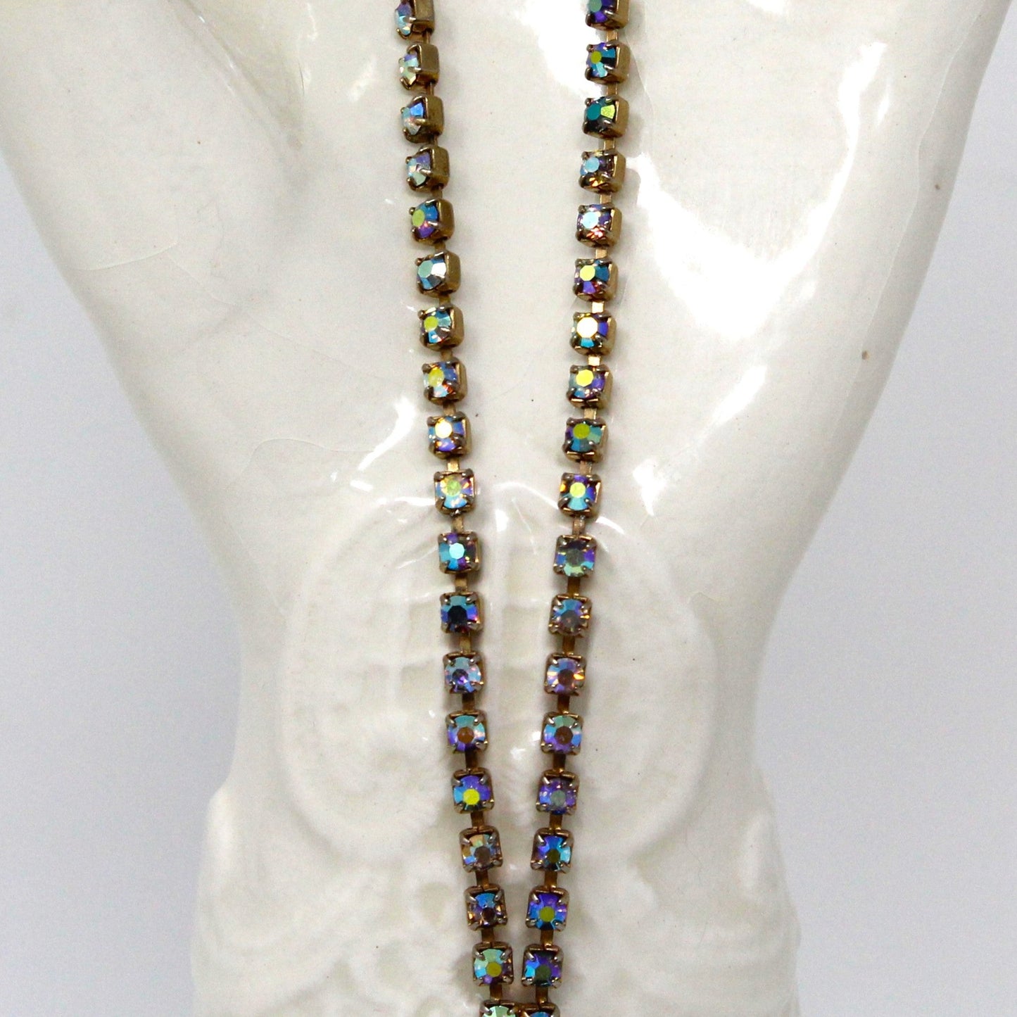 Necklace, Aurora Borealis Rhinestones, Double Dangle Necklace, Vintage