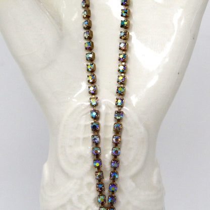 Necklace, Aurora Borealis Rhinestones, Double Dangle Necklace, Vintage