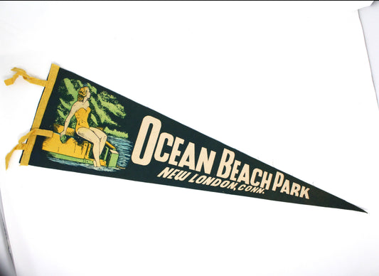 Pennant, Ocean Beach Park, New London, CT Souvenir Collectible, Vintage 26"