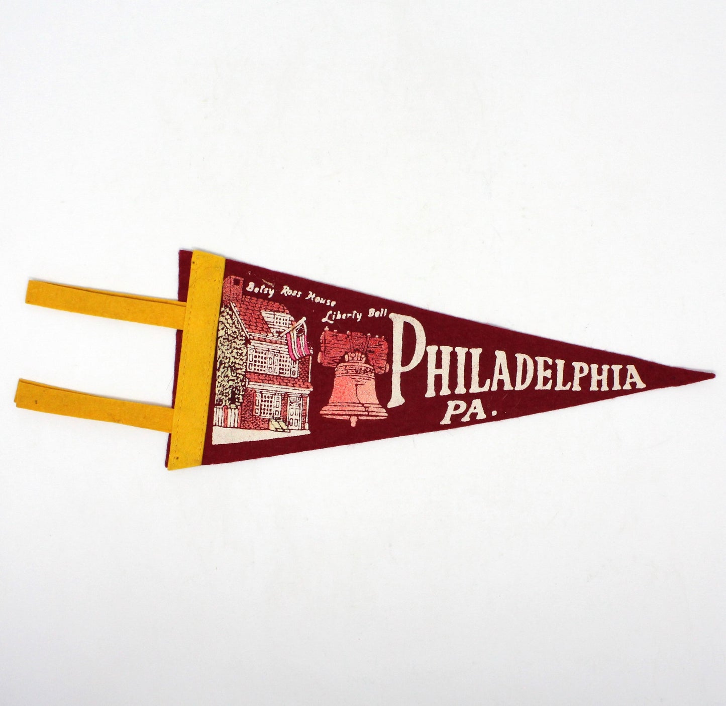 Pennant, Philadelphia Betsy Ross House & Liberty Bell Souvenir Collectible, Vintage 11"