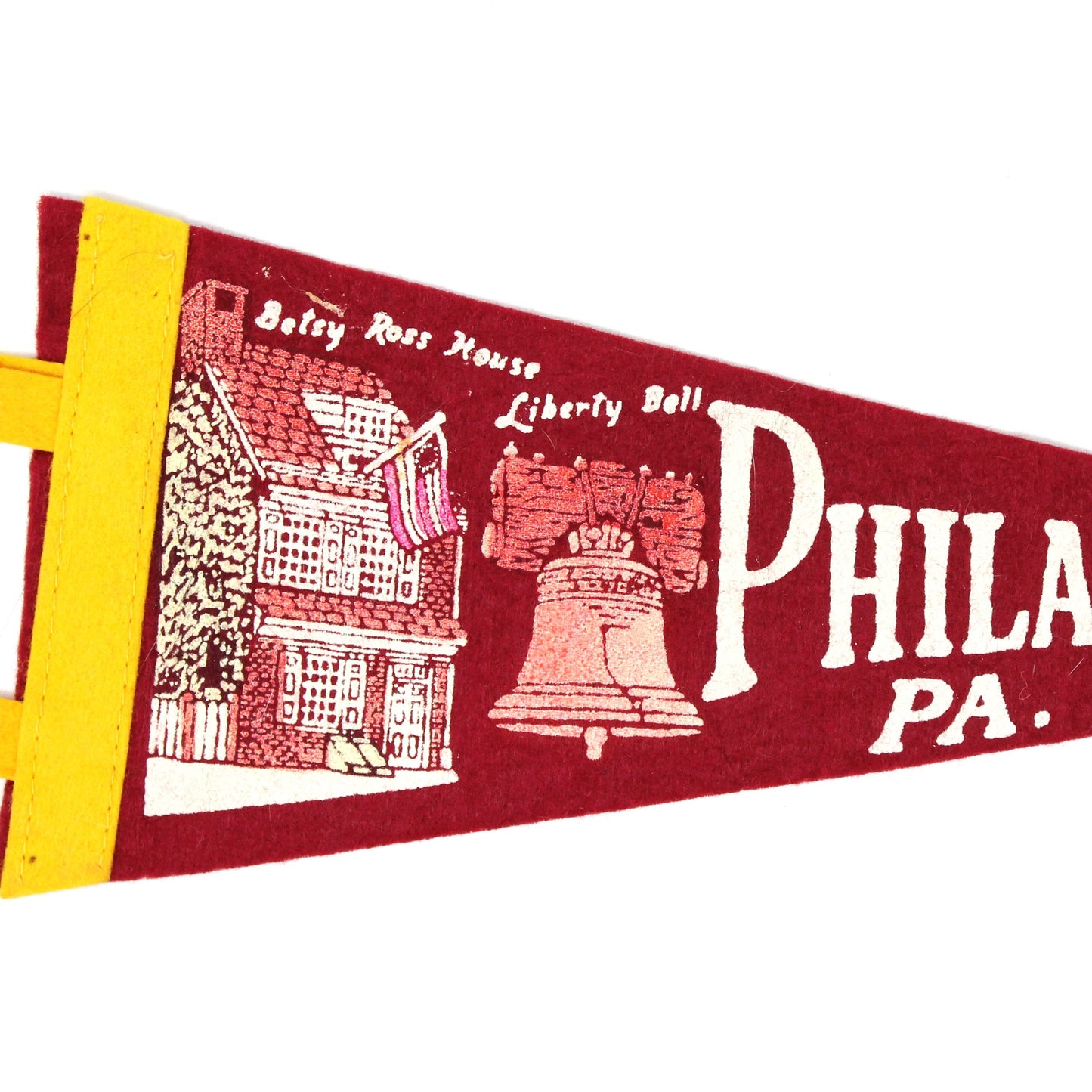 Pennant, Philadelphia Betsy Ross House & Liberty Bell Souvenir Collectible, Vintage 11"