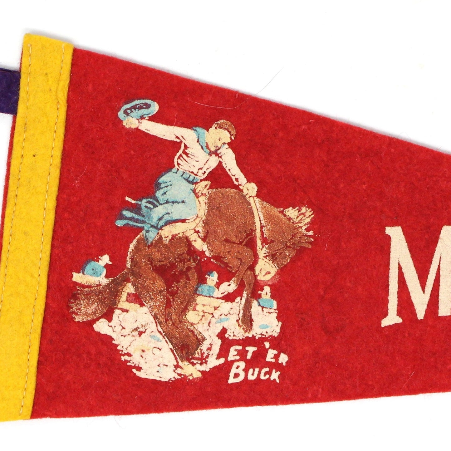 Pennant, Montana Souvenir Collectible, Vintage 11.5", Bronco Cowboy Let 'Em Buck, Vintage