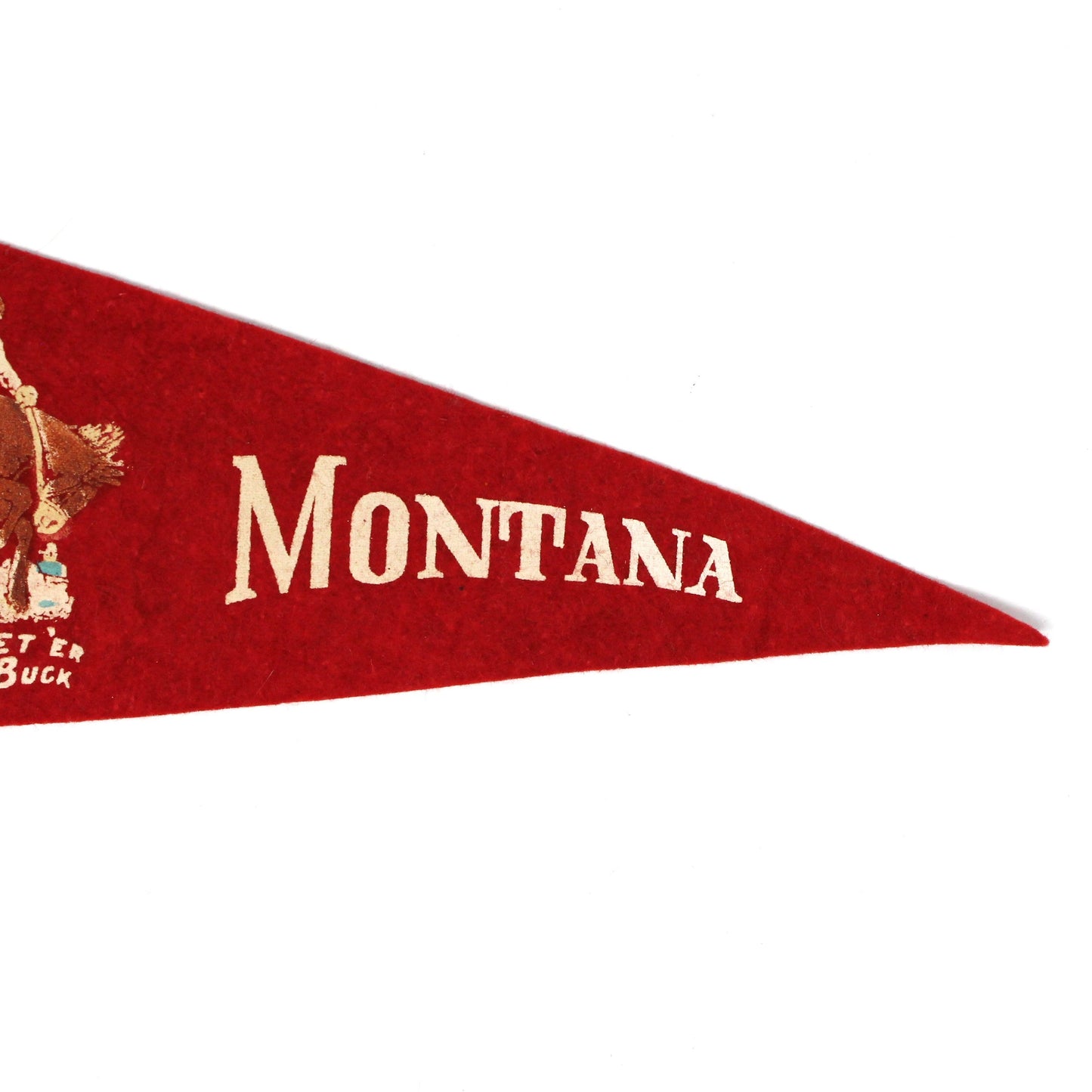 Pennant, Montana Souvenir Collectible, Vintage 11.5", Bronco Cowboy Let 'Em Buck, Vintage