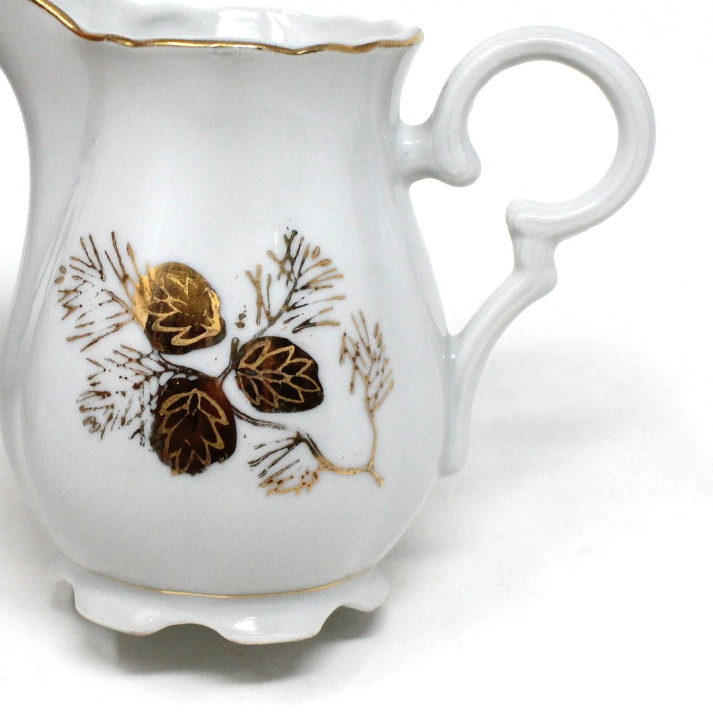 Creamer & Sugar with Lid, Golden Pinecones & Needles, Hand Painted Gold, Japan, Vintage