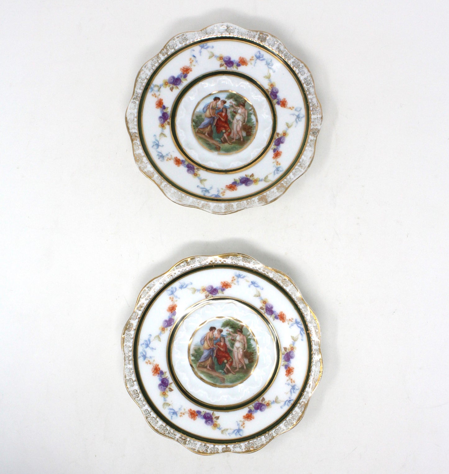 Saucer, Hermann Ohme, Silesia Germany, Louis XVI, Antique, Set of 2