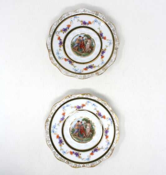 Saucer, Hermann Ohme, Silesia Germany, Louis XVI, Antique, Set of 2