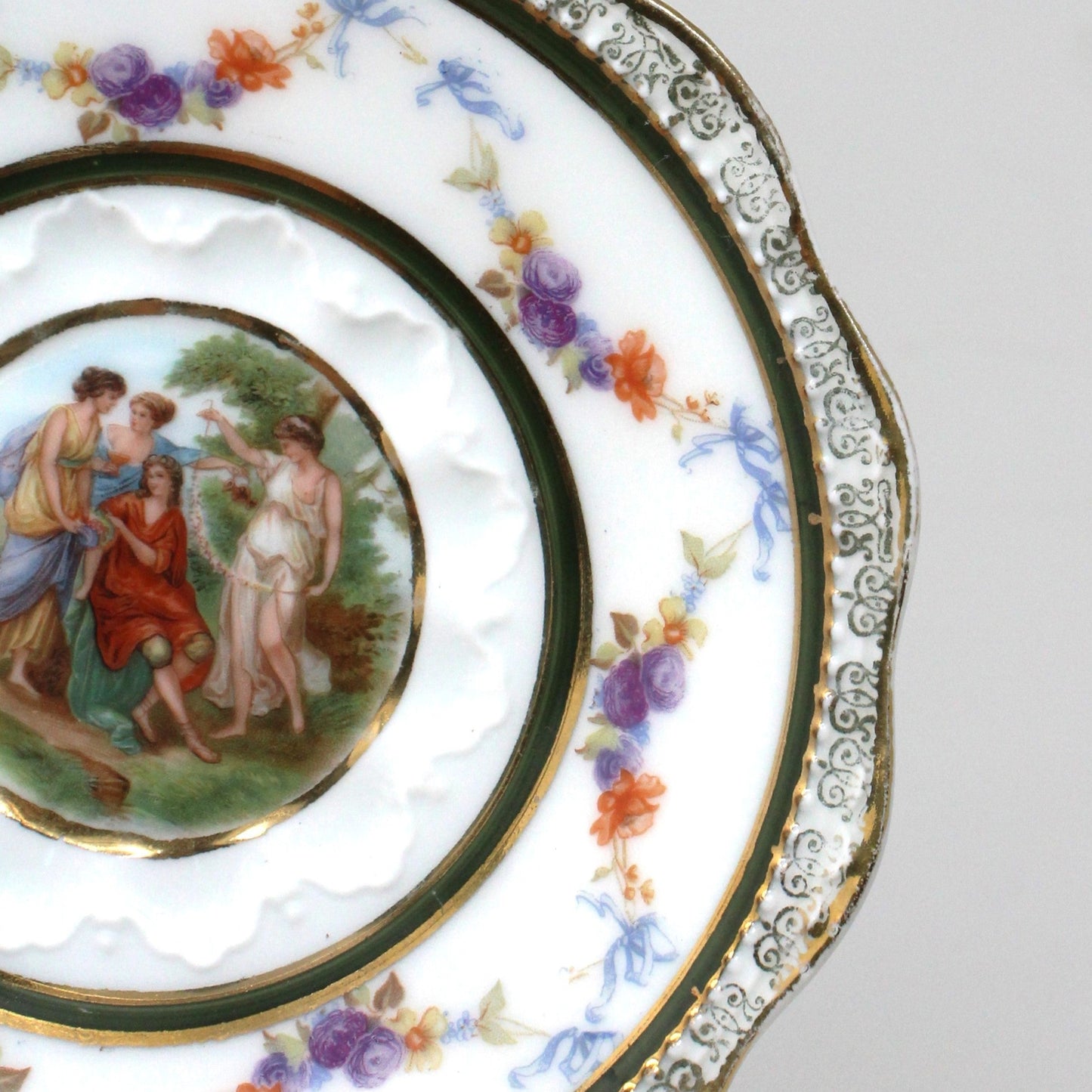 Saucer, Hermann Ohme, Silesia Germany, Louis XVI, Antique, Set of 2