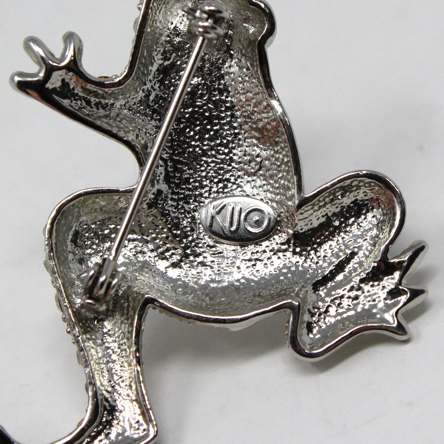 Brooch / Pin, KUO, Figural Frog, Pave Rhinestones, Silver Tone, Vintage