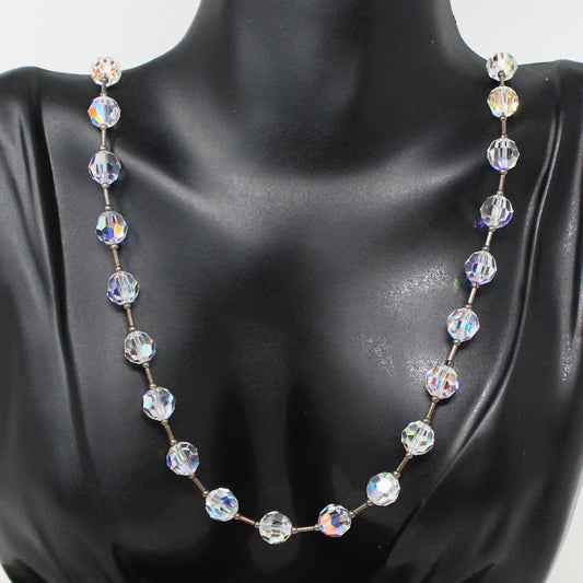 Necklace, Clear Faceted Aurora Borealis Beads, Rivière Style Necklace, Vintage