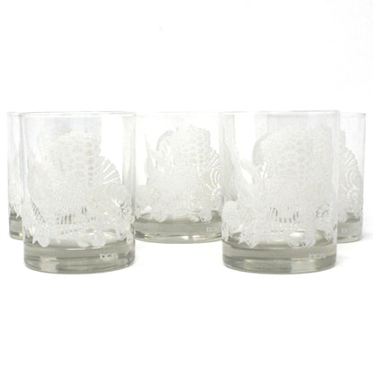 Glasses, Whiskey / Rocks, Toscany, Sea Shell Whiskey Glasses, Vintage, Set of 5