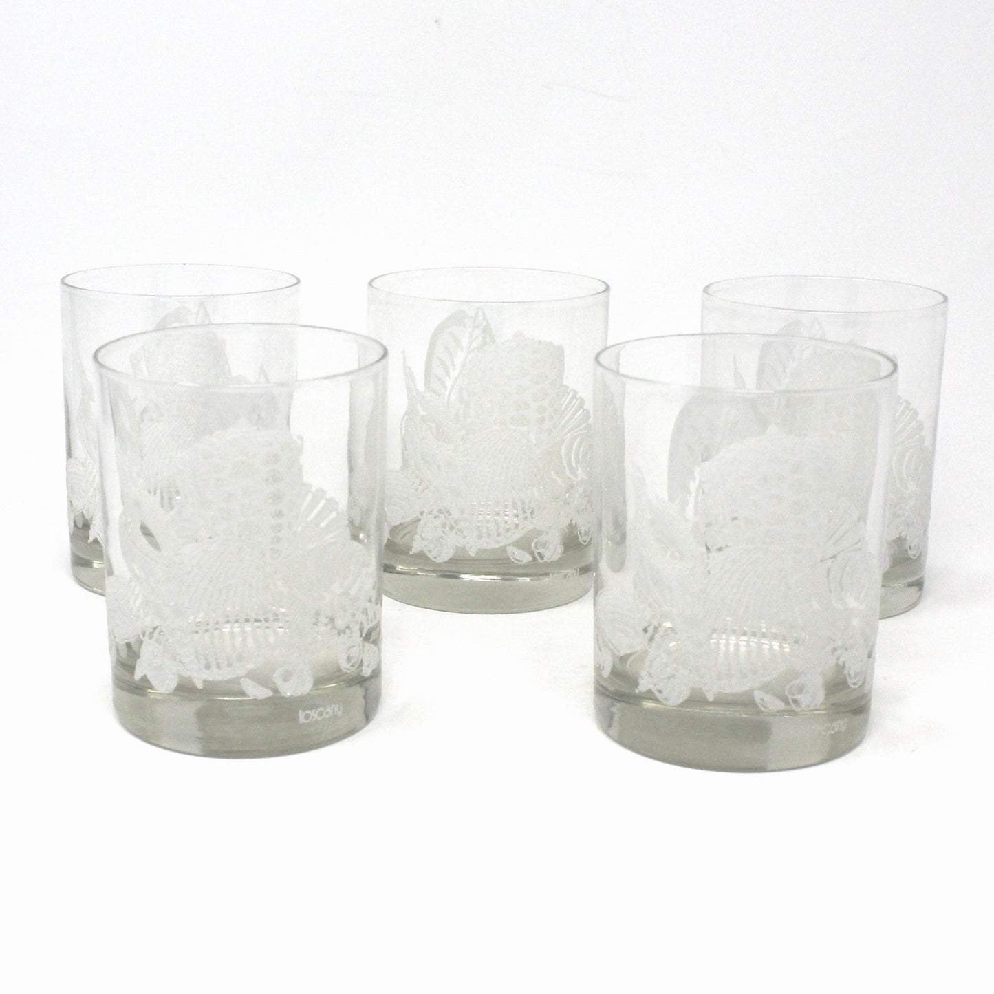 Glasses, Whiskey / Rocks, Toscany, Sea Shell Whiskey Glasses, Vintage, Set of 5