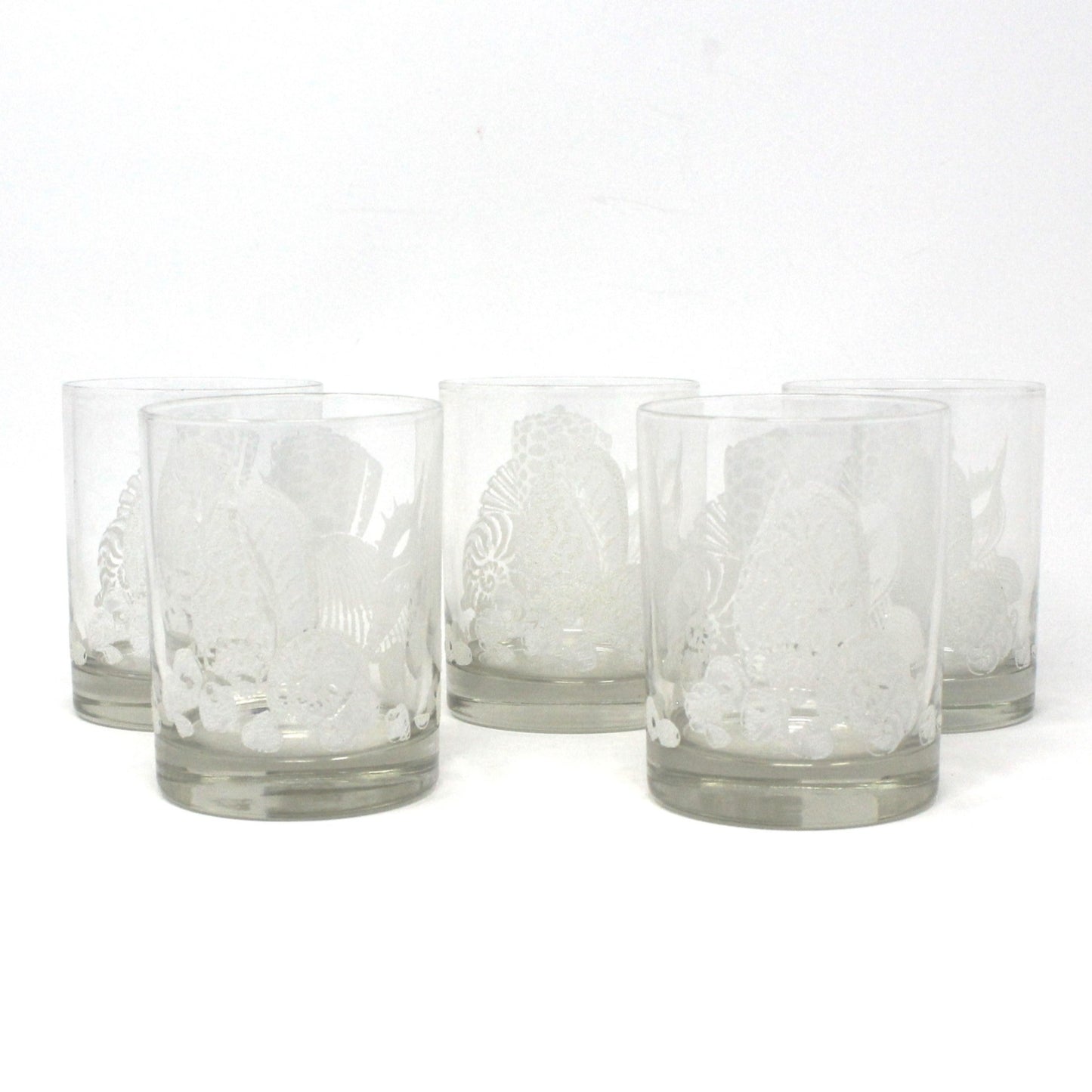 Glasses, Whiskey / Rocks, Toscany, Sea Shell Whiskey Glasses, Vintage, Set of 5