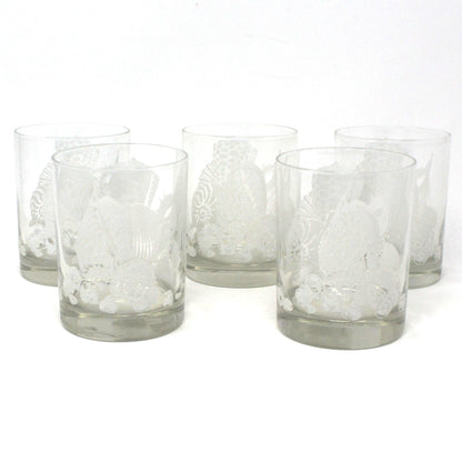 Glasses, Whiskey / Rocks, Toscany, Sea Shell Whiskey Glasses, Vintage, Set of 5