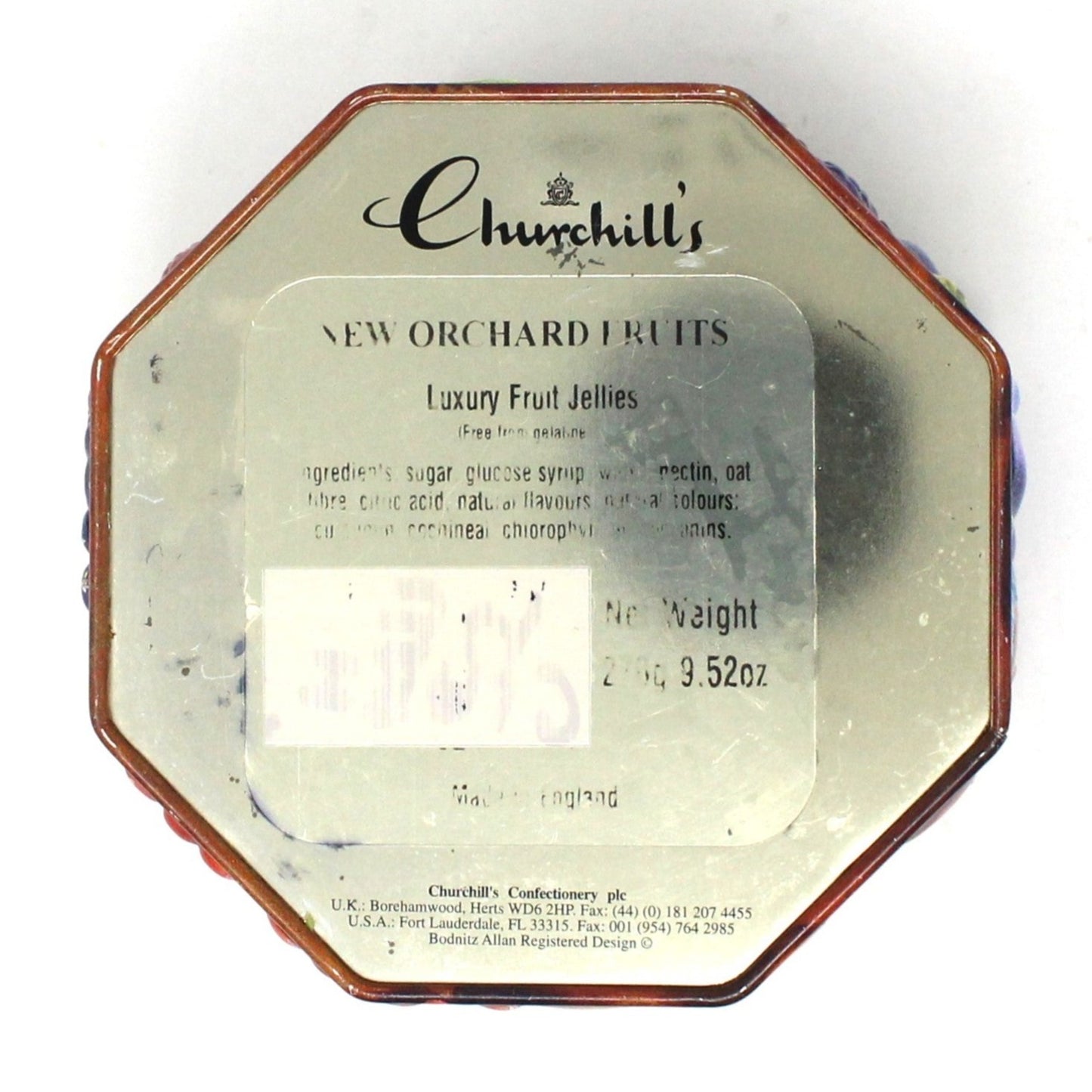 Gift Tin / Candy Tin, Churchill's New Orchard Fruits Embossed Collectible Tin, Vintage England