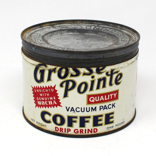 Coffee Can Tin, Grosse Pointe Collectible Coffee Can, Key Wind, 1 lb, Vintage