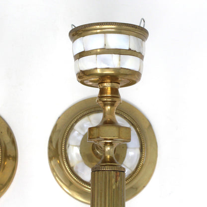 Candle Holders / Sconces, Brass & Mother of Pearl Inlay, Set of 2, Vintage