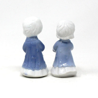 Candle Holders, Berman & Anderson Caroler Figurines, Porcelain, Blue & White, Vintage