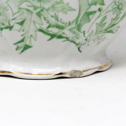 Pitcher, JM&SCo, Antique Pottery, Green Tea Leaf, Thistle Flower & Brushed Gold, Earthenware